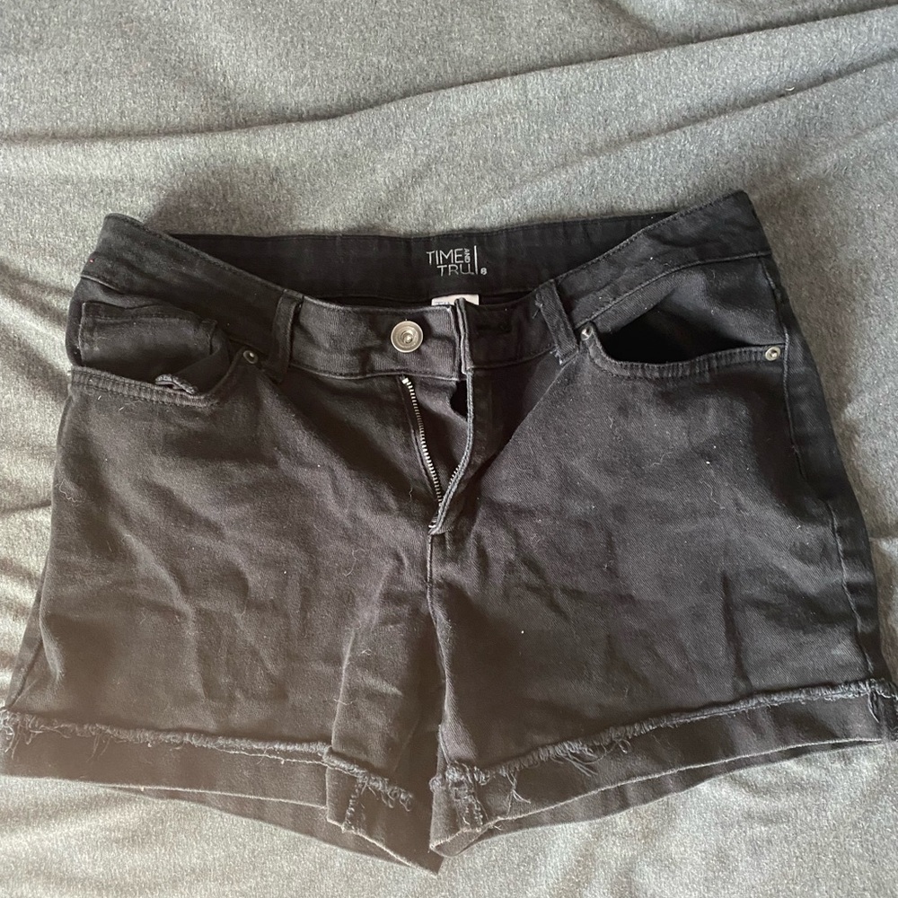 High waisted black jean shorts